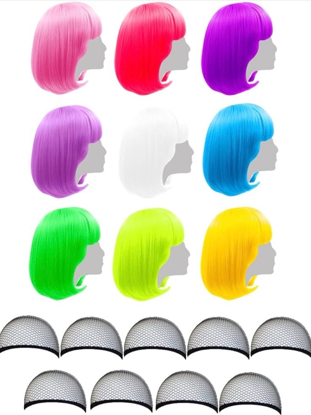 Synthetic Short Bob Wig with Fringe - Pink, Purple, Blue & More